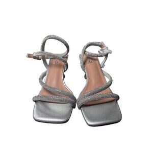 New New York & Company Women's Quilla Kitten Heel Sandal Silver Rhinestone Sz 7